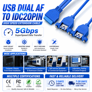 Cable de Extensión USB 3.0 OEM Personalizado, de 20 Pines para Placa Base a 2 Puertos USB 3.0 Hembra, para Montaje en Panel con Tornillos para Caja de Ordenador - Product Image 1