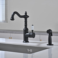 Robinet de cuisine rétro français en zircon doré avec douchette extractible pour eau chaude et froide
