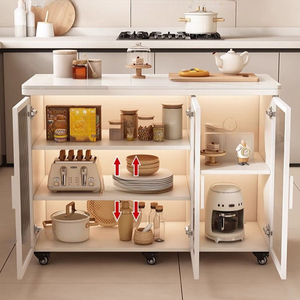 Fabrika özel Modern mobilya tasarım yemek odası mutfak tekerlekler ile hareketli ada masa depolama Bar dolabı - Product Image 2
