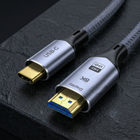 Kabel Adaptor USB-C ke HDMI 8K60Hz Berlapis Emas dengan Jaket PVC Kepang untuk Monitor Komputer Laptop Proyektor