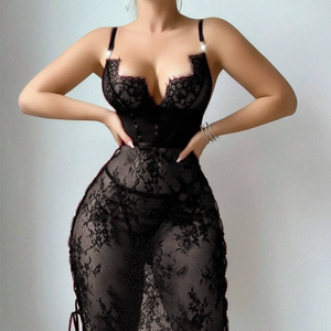 Lingerie Sexy <span class=keywords><strong>Taglie</strong></span> <span class=keywords><strong>Forti</strong></span> in Pizzo Trasparente Abito Lungo Aderente Seducente Camicia <span class=keywords><strong>da</strong></span> <span class=keywords><strong>Notte</strong></span> - Product Image 4