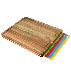 Set of Easy-to-Clean Bamboo Wood <b>Cutting</b> Chopping Board 4 Color-Coded Flexible <b>Cutting</b> <b>Mats</b> Rectangle Kitchenware for Home Use - Product Image 1
