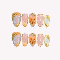 Kuku Palsu Akrilik 3D Motif Bunga Grapefruit Warna Oranye, Hiasan Bintang Laut, Emas, Manik-Manik Gelembung, 10 Pcs untuk Perjalanan