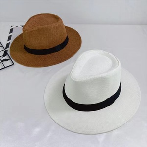 Venta al por mayor de sombreros de paja Fedora de ala ancha plana de moda de verano para hombres y mujeres para <span class=keywords><strong>playa</strong></span>, pesca, viajes, uso informal, <span class=keywords><strong>visera</strong></span> Panamá - Product Image 2