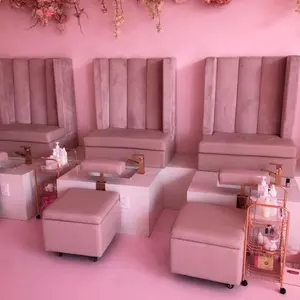 Kursi pedikur spa, sarung kursi pedikur pijat kaki salon gaya kaki merah muda mewah dengan saluran pompa
