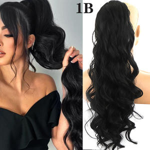 ร่างกายหยักยาวสังเคราะห์หางม้า Drawstring สําหรับผู้หญิงสังเคราะห์คลื่นต่อผมคลิปใน Hairpiece วิกผมสีดํา - Product Image 2