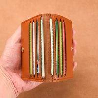 Dompet kulit kustom tempat kartu saku pola silang berlapis tas kartu kecil eksklusif