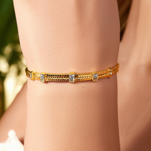 Fashion Bangle 316L Stainless Steel PVD Gold Plating Rectangular <b>Crystal</b> Inlay <b>Bracelet</b> For Women Jewelry Accessory - Product Image 3