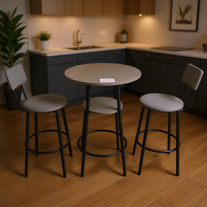 Round Grey <b>Bar</b> <b>Stool</b> Set <b>With</b> Backrest And Shelf 23.62 X 23.62 X 35.43 For Dining Room - Product Image 2