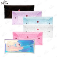Logo personnalisé sac transparent holographique Pvc carte sac paillettes clair sac de maquillage étanche pochette à crayons porte-monnaie avec bouton pression