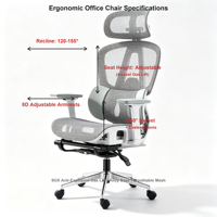 Chaise de bureau ergonomique en maille avec accoudoirs 8D, chaise de jeu inclinable avec repose-pieds