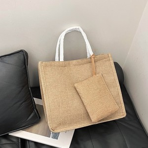 ชุด2ชิ้นสไตล์ฮาราจูกุของผู้หญิงใหม่กระเป๋าคาดลำตัวทำจากปอกระเจากระเป๋าถือเชือกพิมพ์โลโก้สีดอกไม้แบบปรับแต่งได้ - Product Image 4