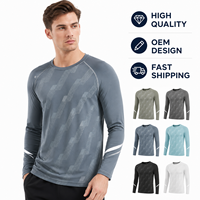 T-shirt de sport imprimé pour homme, extensible, à séchage rapide, respirant, pour la course à pied, la remise en forme, l'entraînement, manches longues, col rond