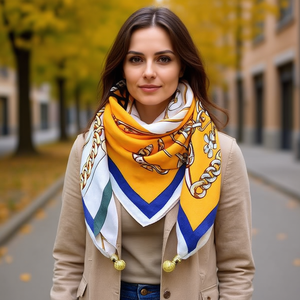 Foulard Quadrato 70x70Cm in Cotone con Motivo Geometrico a Catena, Accessorio di Moda Multifunzionale - Product Image 2