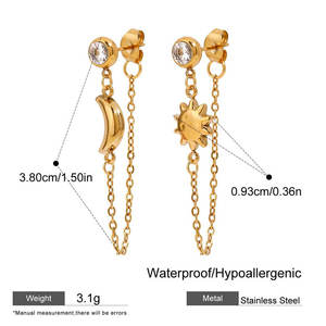 Pendientes Hipoalergénicos de Acero Inoxidable 316L con Baño de Oro de 14k/18k, Diseño Único de Sol y Luna para Mujer - Product Image 6