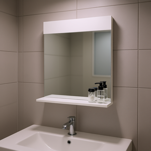 Espejo de Baño de Madera Maciza Blanca con Estante, 23.6x4.7x27.6 Pulgadas, Rectangular, Sin Marco, para Colgar en la Pared, Diseño Minimalista - Product Image 2