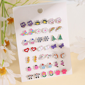 Cartoon Stud <b>Earrings</b> Set 21 Pairs Animal Owl Unicorn Flower Heart Women Fashion Jewelry Steel <b>Posts</b> - Product Image 2