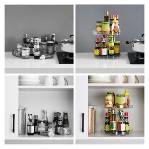 Transparent Double-Tier Standing Type PS Material Home Cosmetics & <b>Kitchen</b> <b>Rack</b> Rotating Storage Tray & Seasoning <b>Rack</b> - Product Image 4