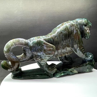 Sculpture de tigre en agate mousse sculptée à la main, cristal naturel poli, sculpture animale pour collection d'ornements