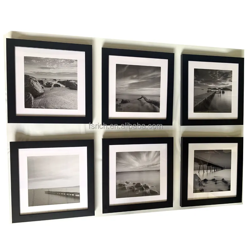 6 Panels Set Framed Canvas Print For Seascape Beach And Boat Sunrise Scenery Black And White Giclee Canvas Print Wall Art