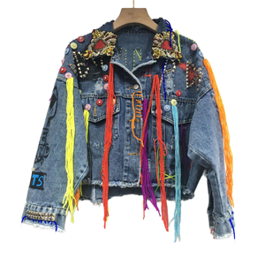 Chaqueta Vaquera Corta con Pedrería Premium para <span class=keywords><strong>Mujer</strong></span>, Ideal para Festivales de Música - Product Image 1