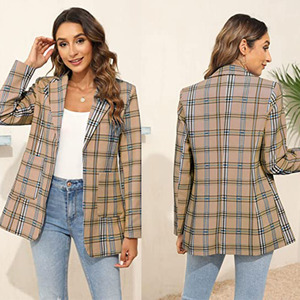 Modische Damen Karierte Jacke Frühling Herbst Langarm Revers Anzugjacke Übergröße Büro-Dame Schlanke Lässige Strickjacke Mäntel - Product Image 2
