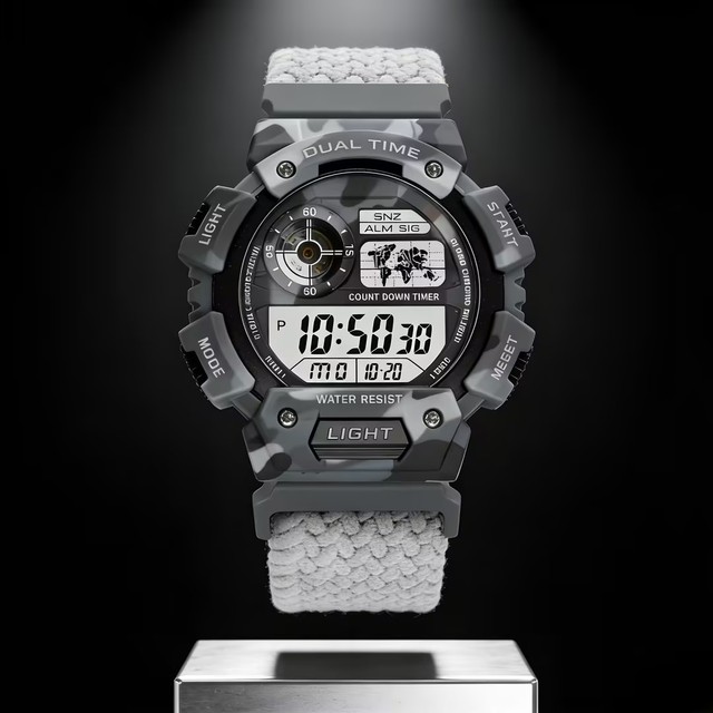 Digital Sports Watch 3ATM Waterproof Men's Sports Watch Men's Countdown Function Watch LED Nylon Braided Slide Buckle Strap