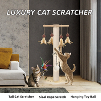 Griffoir vertical moderne et classique de luxe pour chats adultes et chatons, en corde de sisal et bois, interactif, avec carton suspendu