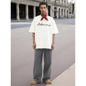 T-shirt promotionnel personnalisé respirant avec logo en point de chaînette, vente en gros, faible MOQ, pour hommes, coupe oversize, manches courtes, effet bouffant - Product Image 1