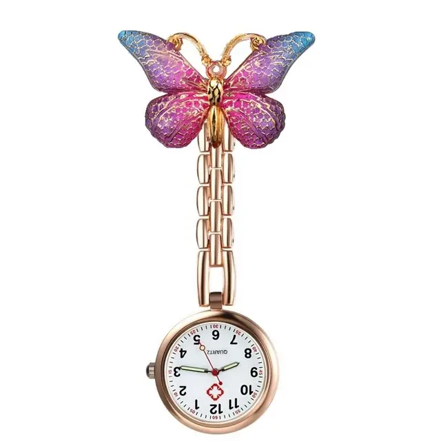 Fashion Color Butterfly Brooch Hanging Quartz Pocket For Medical Doctor Nurse Watches