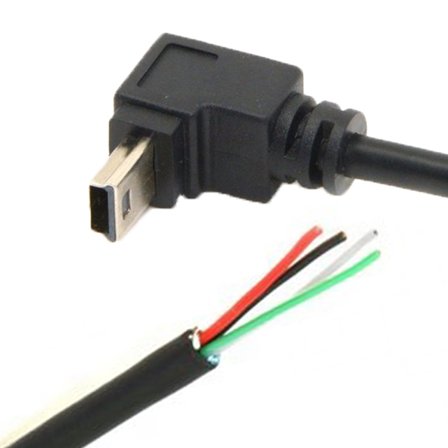 OEM 90 Degree Left Right Angle Mini USB 5 Pin Connector to 4 Wires Stripped Open End Cable