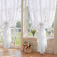 Cortinas Traslúcidas de Lujo a Medida con Pliegues Puntiagudos, Encaje Blanco Floral, para Hoteles Boutique, Tratamientos de Ventanas de Grado Comercial