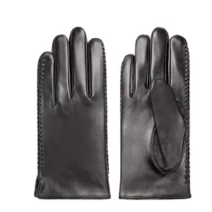 Fashion Plush Lined Black Warn Gloves Real Sheep Leather Gloves