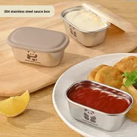 Boîte à salade et condiments en acier inoxydable 304 avec couvercle, mini-récipient à assaisonnements à compartiments