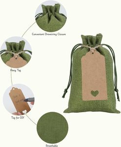 Sacs cadeaux en toile de jute au design personnalisé avec cordon de serrage étiquettes cadeaux en prime bougies sachets de savon alimentaire pour mariage - Product Image 3
