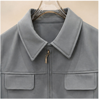 Veste courte en cuir d'agneau à col pointu et fermeture éclair pour femme, manteau en cuir véritable avec poche à rabat