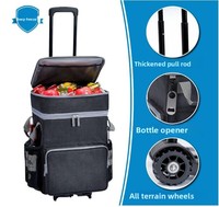 Sac isotherme à roulettes en cuir détachable double couche, isotherme, étanche, pour boissons, aliments, pique-nique, avec poignée de traction