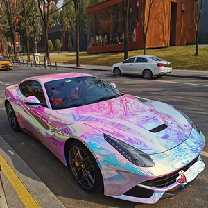 Chrome Rainbow Iridescence Car Wrapping Película <span class=keywords><strong>de</strong></span> vinilo Heat-Healing PVC <span class=keywords><strong>Color</strong></span>-Changing Car Tint en Pink Rainbow Electroplated Chrome - Product Image 1