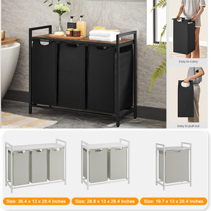 <span class=keywords><strong>Panier</strong></span> à <span class=keywords><strong>linge</strong></span> domestique en gros avec support en fer 3 sacs de <span class=keywords><strong>tri</strong></span> détachables en polyester prix d'usine - Product Image 3