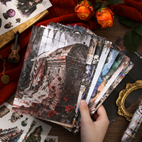 Simno 50 feuilles d'autocollants gothiques prédécoupés Washi pour journal, livre d'autocollants vintage sombre et cool pour Halloween, pour la papeterie décorative de journal