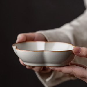 Plato de Cerámica China con Forma de Begonia, Bandeja de Porcelana para Frutas, Vajilla Ru Ware con Borde Alto, Bandeja para Servir en Salón de Té - Product Image 4