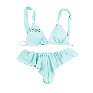 <b>Women</b> Bikini Set Premium 220 GSM 100% Polyester Fabric Racerback Top Brief Bottom Button Turquoise Contour Custom Colors High - Product Image 1