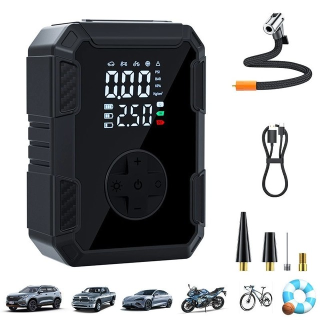 Wireless ABS Car Air Pump 150PSI Digital Tire Inflator Portable Air Compressor 3000mAh Power Bank Type-C Charging Emergency