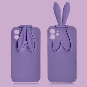 New Candy Colors Soft TPU Cartoon Rabbit Ears Bracket Stand Back Cover Phone Case For iPhone 13 12 11 Pro Max Cellphone