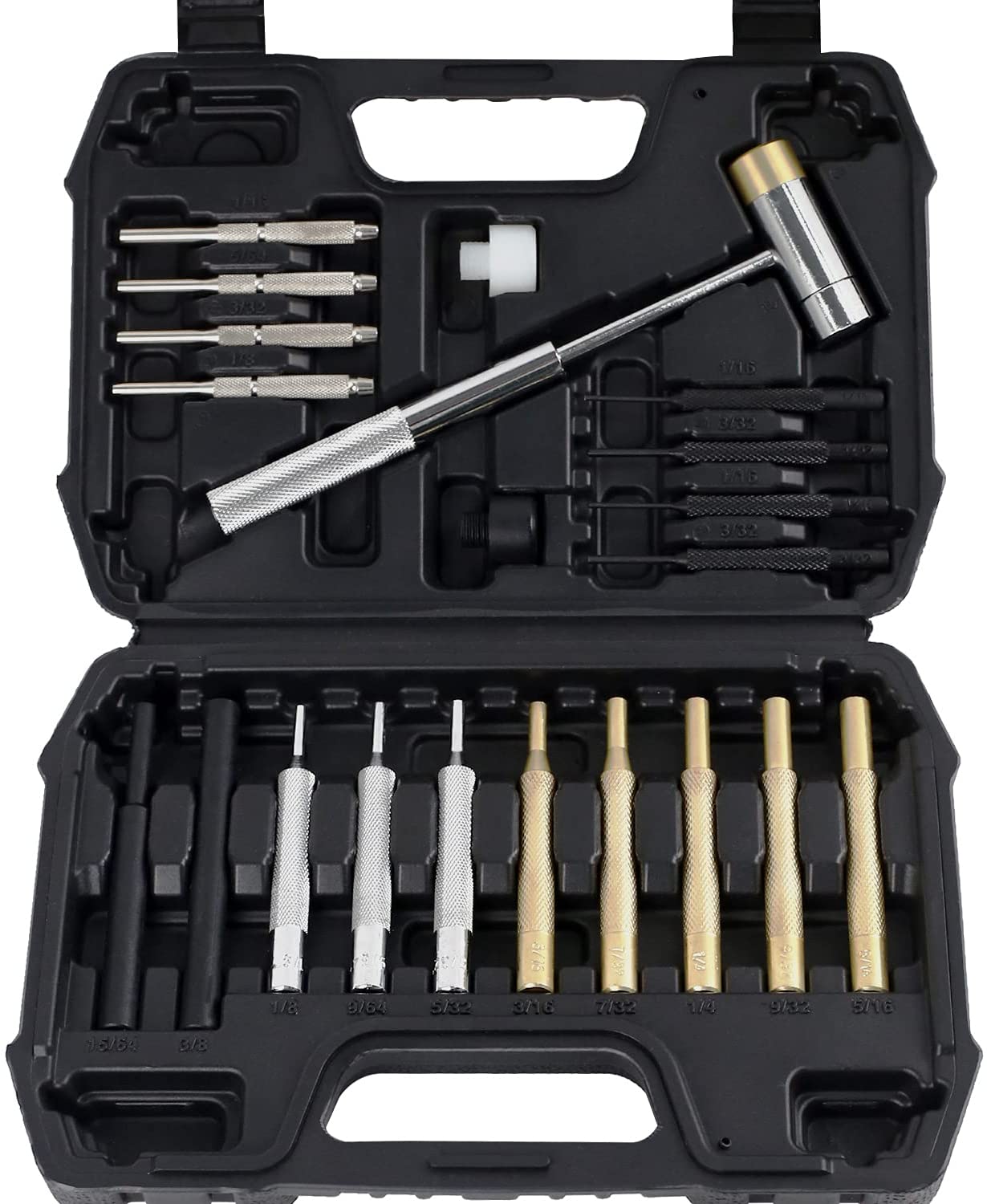 Hammer and Upgraded Non-deformed Material Brass Punch Set with Storage Case Gun smith Tool Kit