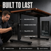 Bureau debout électrique ergonomique marron à hauteur réglable avec commande numérique pour mobilier de bureau professionnel