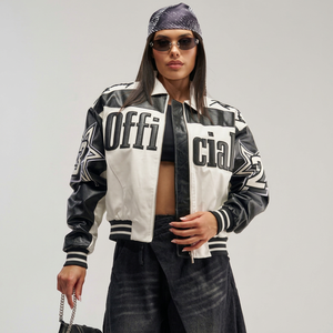 Veste de moto officielle en cuir véritable imprimé, double face, bicolore, manches longues, col rabattable, fermeture éclair - Product Image 1