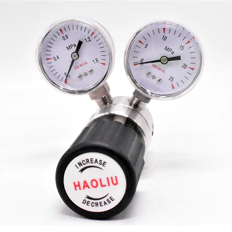 Stainless steel high pressure laboratory 1/4NPT 1/2NPT Air Helium Co2 CL2 1st Stage double gauge nitrogen gas pressure regulator