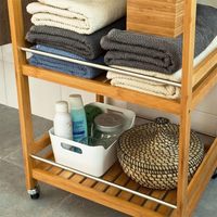 Chariot de cuisine multifonctionnel en bambou à 3 niveaux, double armoire de rangement pour salle de bain