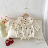 Combinaison pour bébé fille à imprimé fraises, style princesse d'automne, tenue mignonne pour 100 jours, 1er anniversaire, body à manches longues